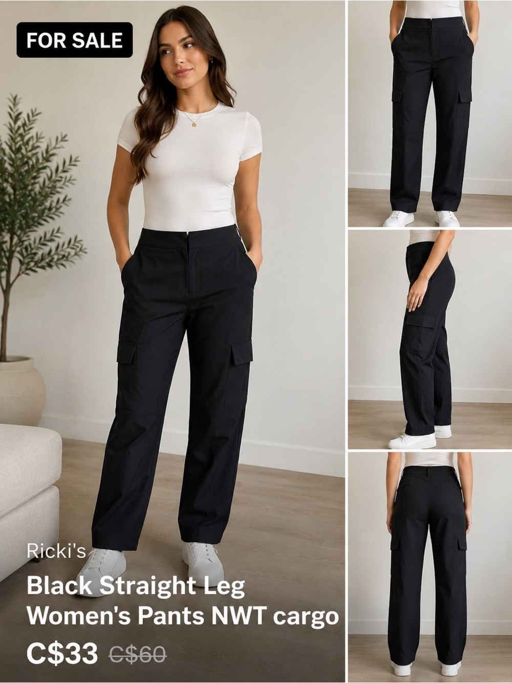Ricki's Black Straight Leg Women's Pants NWT cargo - Picture 2 of 8